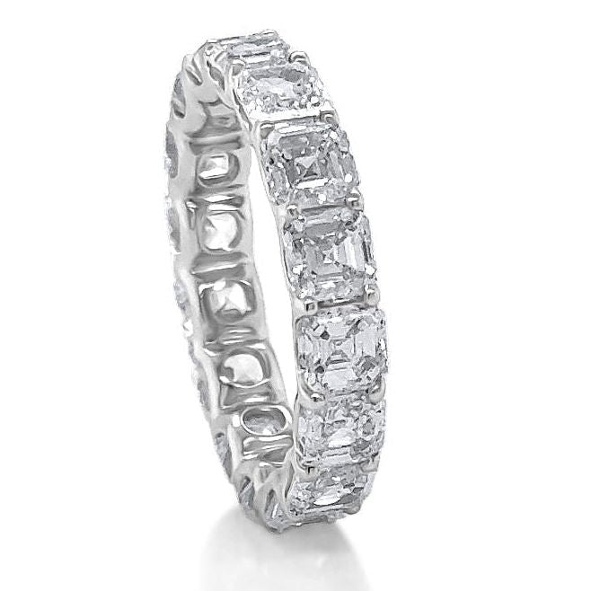 radiant cut lab diamond eternity ring in platinum with 4.96 carats total weight