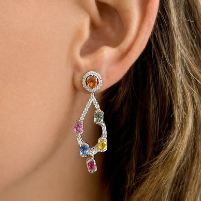 18k gold chandelier earrings with multicolor sapphires and diamond accents