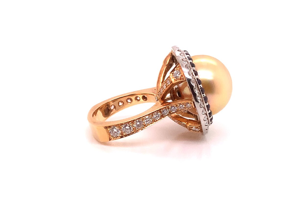 Ring 18kt Rose Gold Pearls Sapphires &amp; Diamonds - Diamond Tales Fine Jewelry