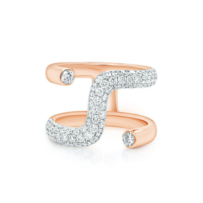 18k rose gold contour diamond ring with pavé round brilliant diamonds