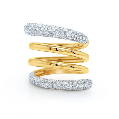 18k yellow gold spiral diamond ring with pavé round brilliant diamonds