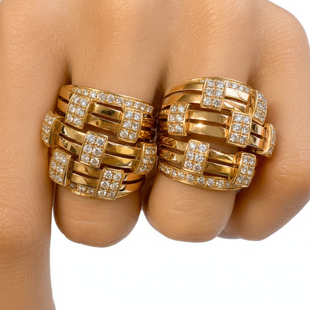 18k yellow gold stacking ring pavé-set with round brilliant diamonds for layering or solo wear