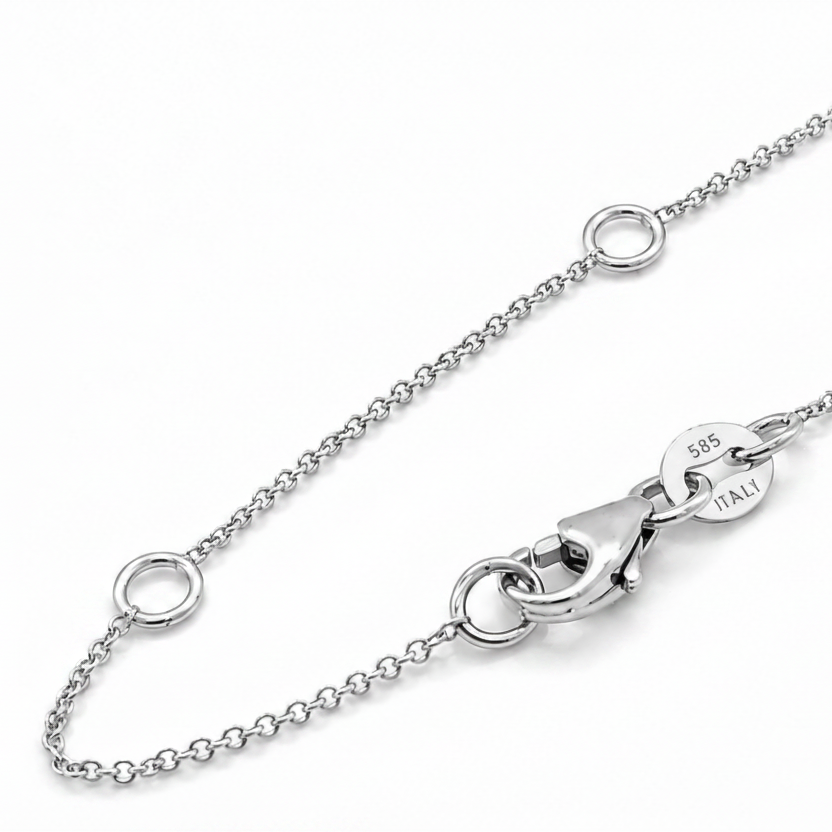 solid 14k white gold rolo link chain, detail view