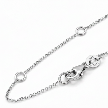 solid 14k white gold rolo link chain, detail view