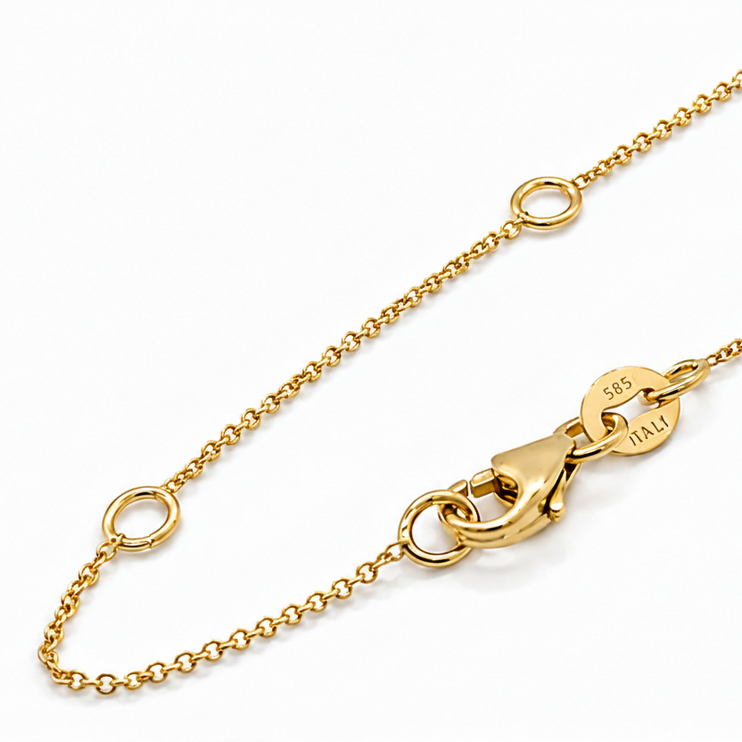 solid 14k yellow gold rolo link chain, detail view