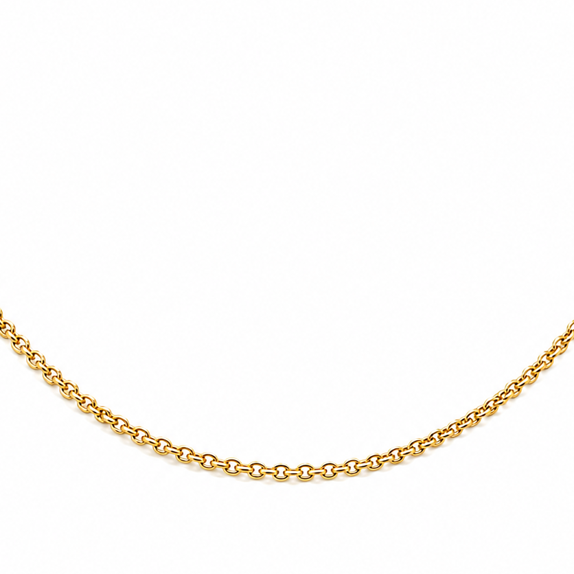 18k yellow gold chain necklace worn at the collarbone