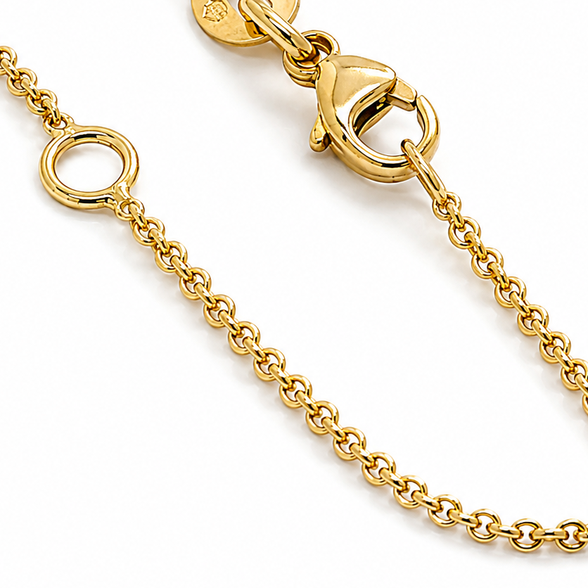 solid 18k yellow gold rolo link chain, detail view