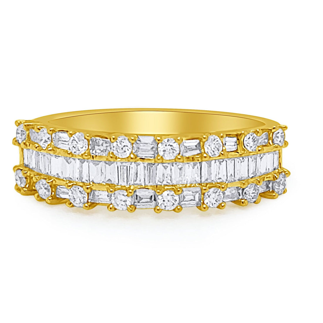 18k yellow gold half band ring with round and baguette diamonds by Diamond Tales