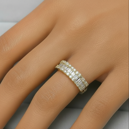 18k yellow gold half band ring with round and baguette diamonds by Diamond Tales