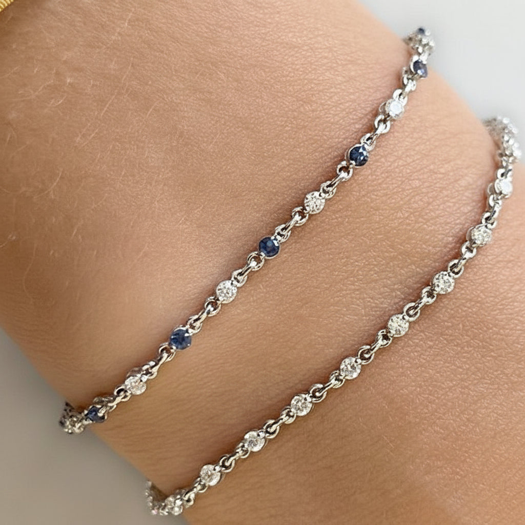14k gold chain bracelet with round brilliant diamonds by Diamond Tales