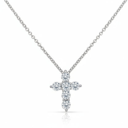 14k white gold cross pendant necklace with round brilliant-cut diamonds