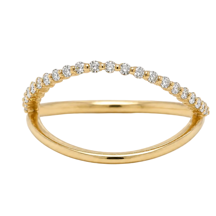 14k yellow gold double curved band ring with round brilliant diamonds by Diamond Tales