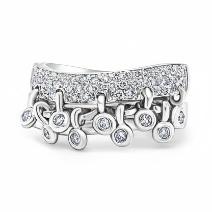 18k white gold double curved band ring with round brilliant diamonds by Diamond Tales
