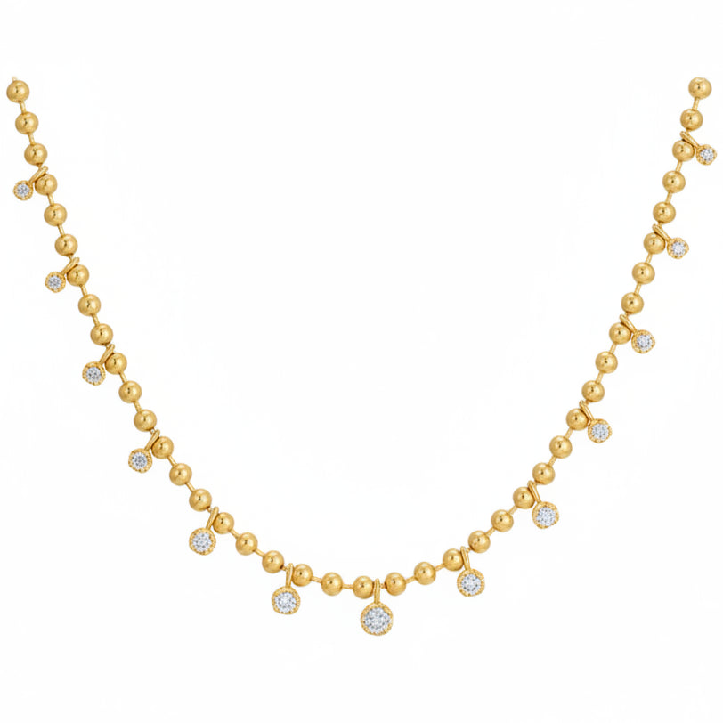 round diamond drop necklace in 14k gold with vertical diamond arrangement