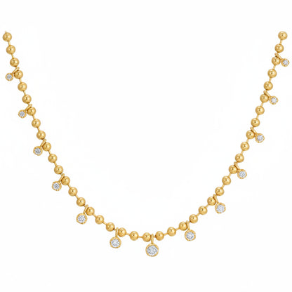 round diamond drop necklace in 14k gold with vertical diamond arrangement