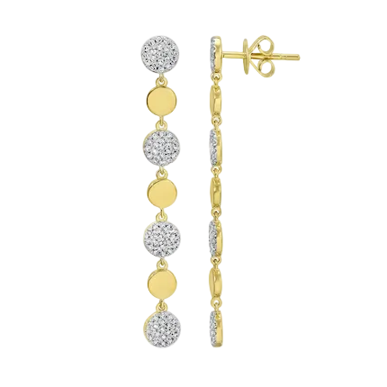 round diamond inline drop earrings in 14k gold with vertical diamond arrangement