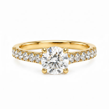 18k gold ring with 1.05 cts round diamond and pavé diamonds