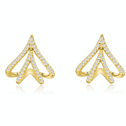 14k gold rounded claw earrings with 94 round brilliant-cut diamonds totaling 0.22 carats