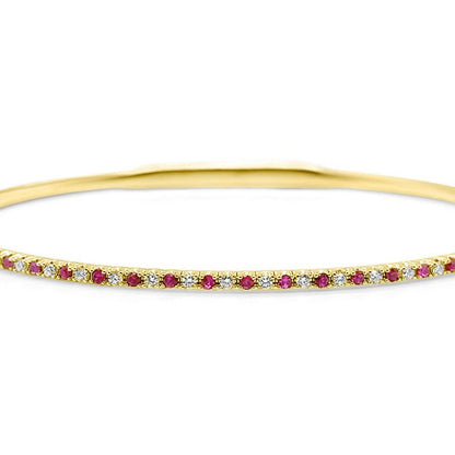 14k yellow gold bangle bracelet with rubies and round brilliant diamonds by Diamond Tales