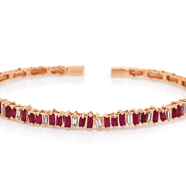 18k rose gold open bangle bracelet with rubies and round brilliant diamonds by Diamond Tales