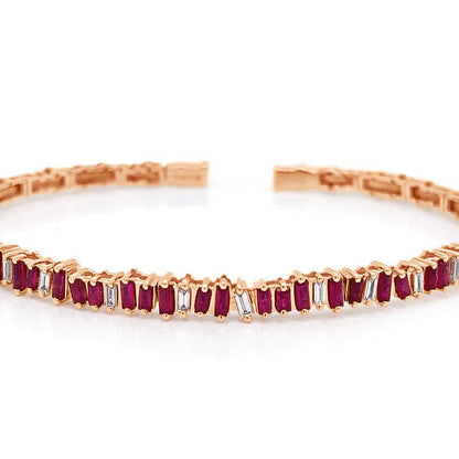 18k rose gold open bangle bracelet with rubies and round brilliant diamonds by Diamond Tales