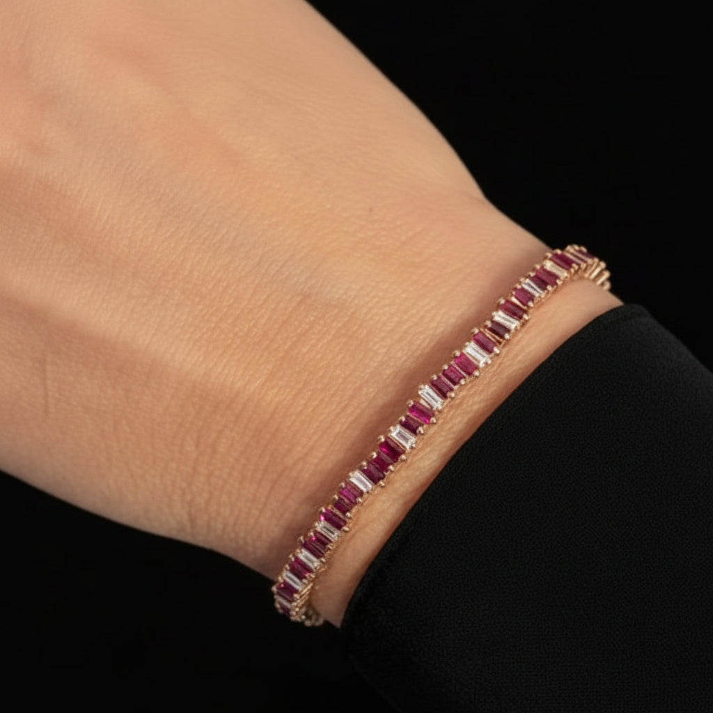 18k rose gold open bangle bracelet with rubies and round brilliant diamonds by Diamond Tales