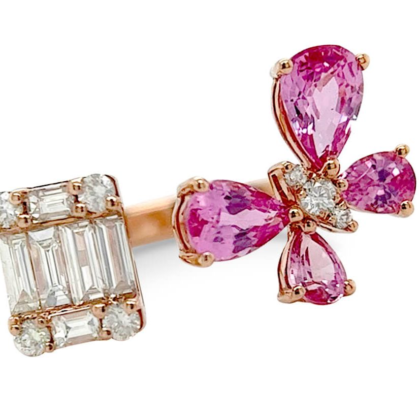 18k gold butterfly open band ring with blue sapphires and diamonds by Diamond Tales