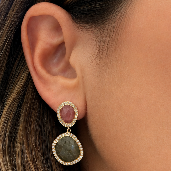 14k gold earrings with sapphires and diamonds