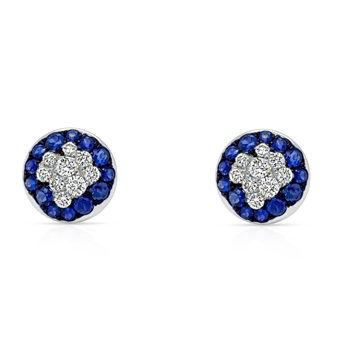 18k gold sapphire and diamond round stud earrings by Diamond Tales