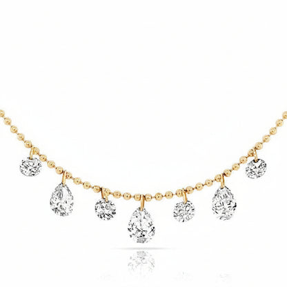 seven stone pear and round lab diamond necklace in 18k gold