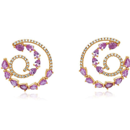 18k rose gold spiral earrings with 24 pink sapphires totaling 2.82 carats and 78 brilliant-cut diamonds totaling 0.48 carats