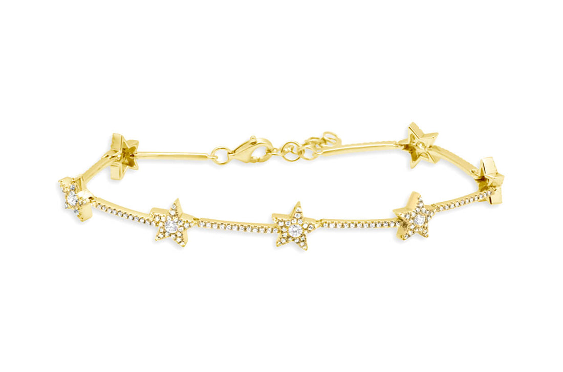 14k gold bracelet with star motifs and round brilliant diamonds by Diamond Tales