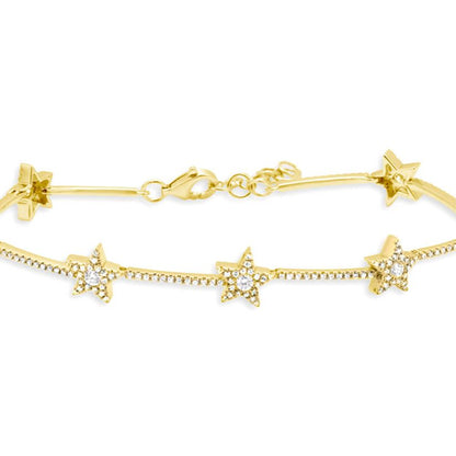 14k gold bracelet with star motifs and round brilliant diamonds by Diamond Tales