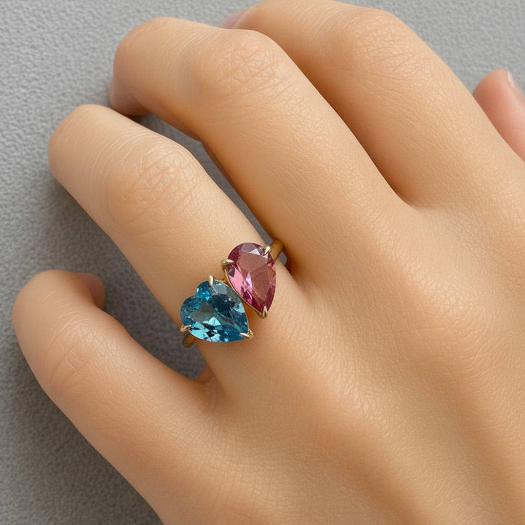 Tourmaline and blue topaz ring in 18k gold – Diamond Tales
