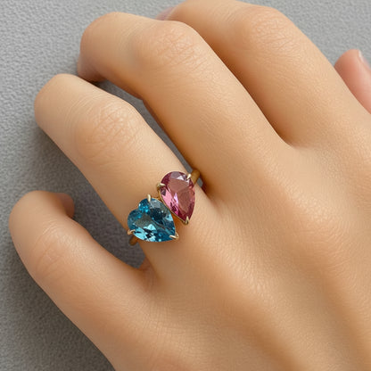 Tourmaline and blue topaz ring in 18k gold – Diamond Tales