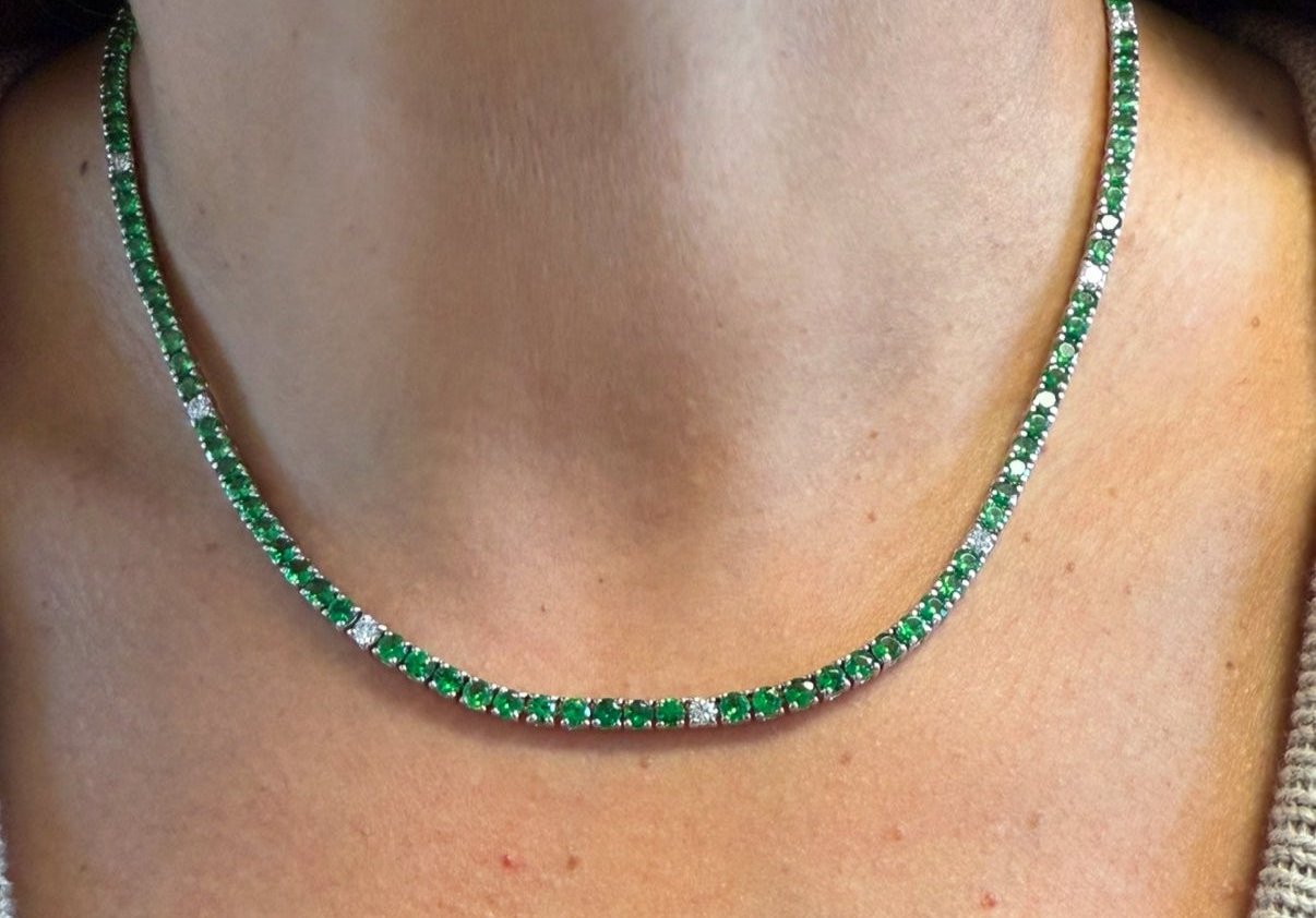 Tsavorite and diamond tennis necklace in 18k gold – Diamond Tales