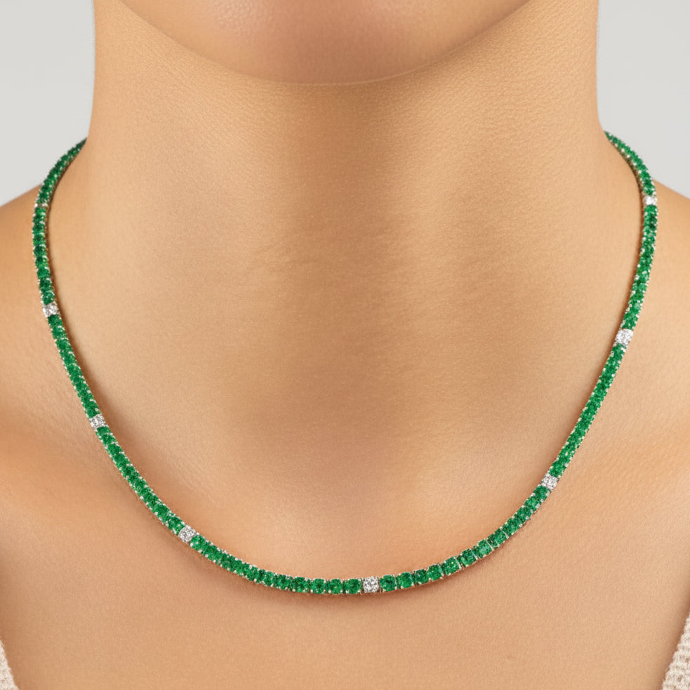 Tsavorite and diamond tennis necklace in 18k gold – Diamond Tales