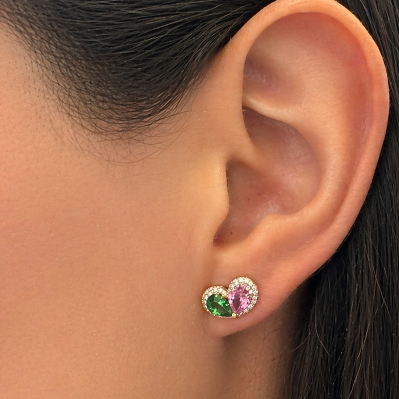 18k white gold tsavorite pink sapphire and diamond halo earrings by Diamond Tales