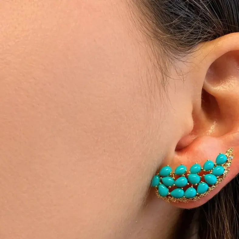 Turquoise and diamond wing earrings in 14k yellow gold – Diamond Tales