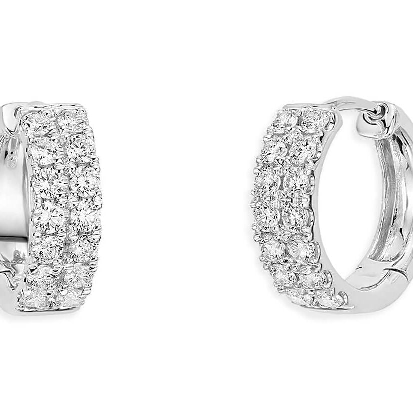 18k gold two row diamond huggie earrings by Diamond Tales