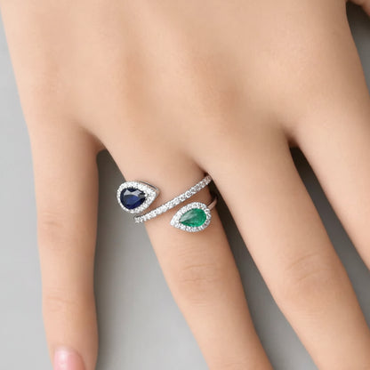 two-stone-pear-sapphire-emerald-ring-18k-white-gold