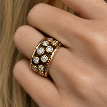 two-tone 18k rose and white gold ring with 24 round diamonds totaling 2.40 cts