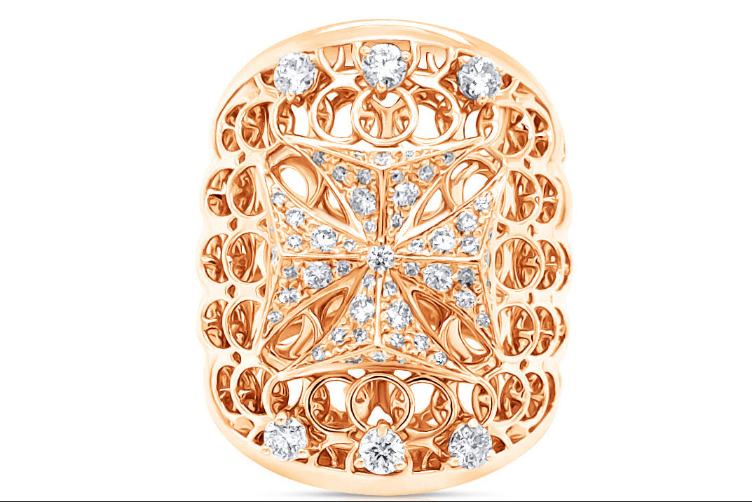 verhoeven joan of arc diamond ring in 18k rose gold with pave diamonds