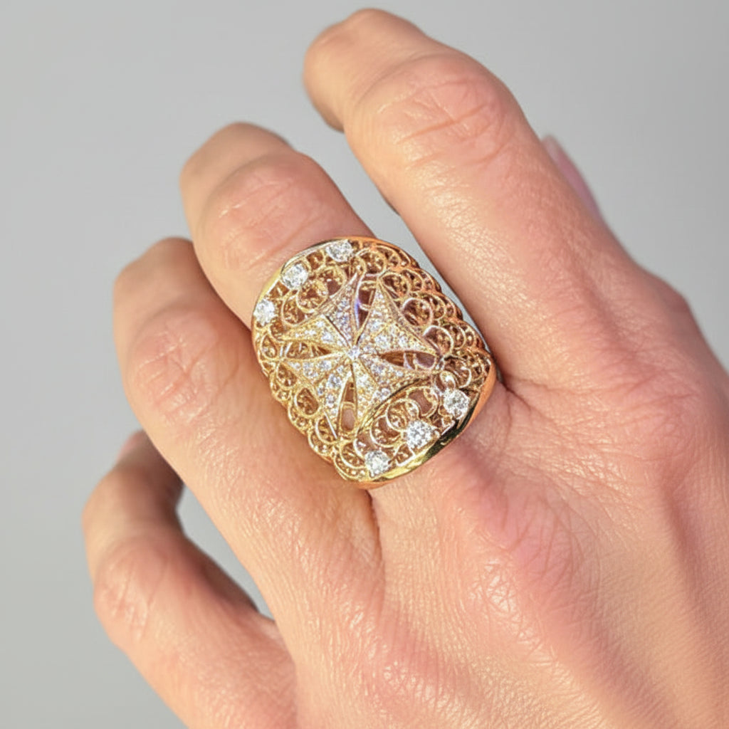 verhoeven joan of arc diamond ring in 18k rose gold with pave diamonds