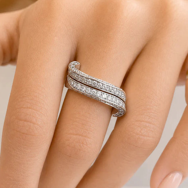 18k gold wavy band with diamond accents
