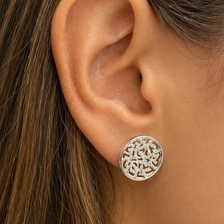 18k gold wavy diamond disc stud earrings