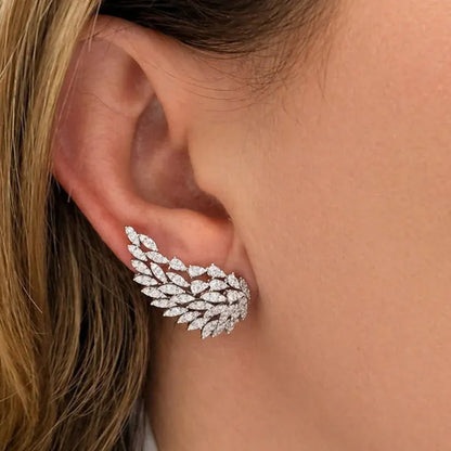 Wing-shaped diamond earrings in 18k white gold – Diamond Tales