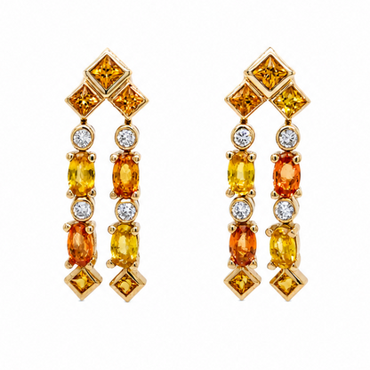 18k gold drop earrings with yellow sapphires and diamonds
