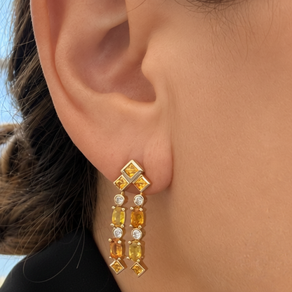 18k gold drop earrings with yellow sapphires and diamonds