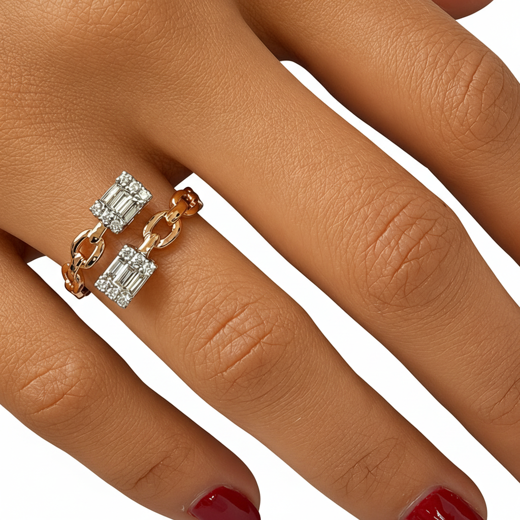 18k rose gold you-and-me illusion diamond ring by Diamond Tales